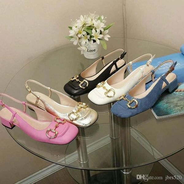 

2021 summer beach casual sandals fashion 100% leather flat belt buckle baotou women shoes lady metal cowhide letter work shoe black white la