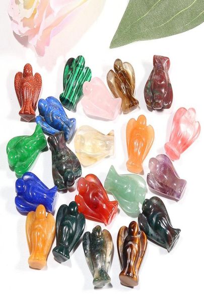 

20mm custom carved little decoration angel statue stone natural quartz crystal crafts guardian angel figurines statues1825941, Black