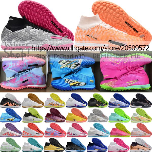 

send with bag quality football boots zoom mercurials superfly 9 elite tf turf acc socks soccer cleats for mens mbappe cr7 ronaldo comfortabl, Black