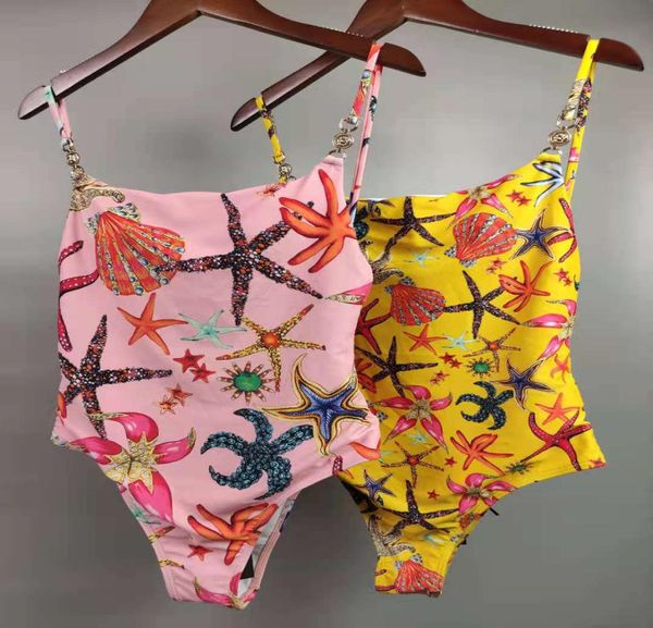 

2 colors starfish swimsuit bikini set women fashion swimwear fast bathing suits pad tags yellow pink shell pattern size sxl5185285