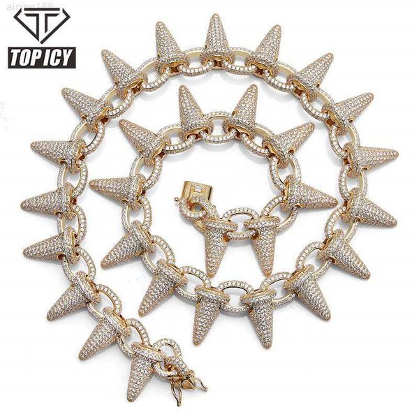

big rivet design rock punk style fashionista gold silver ice cream shape iced out tennis necklace exaggerated cuban chain