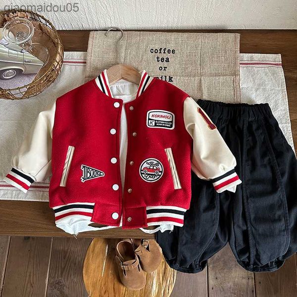 

spring fashion casual patchwork korean style baby baseball jacket cartoon cute pattern button long sleeve kids coat l230712, Blue;gray