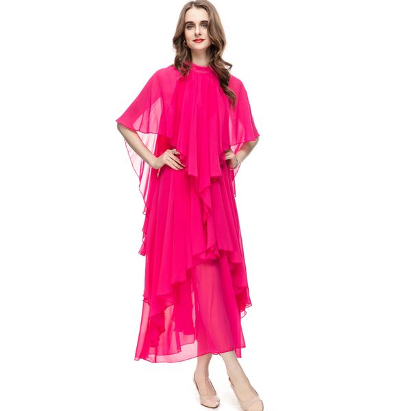 

women's runway dresses o neck cape sleeves ruffles loose design elegant fashion high street vestidos, Black