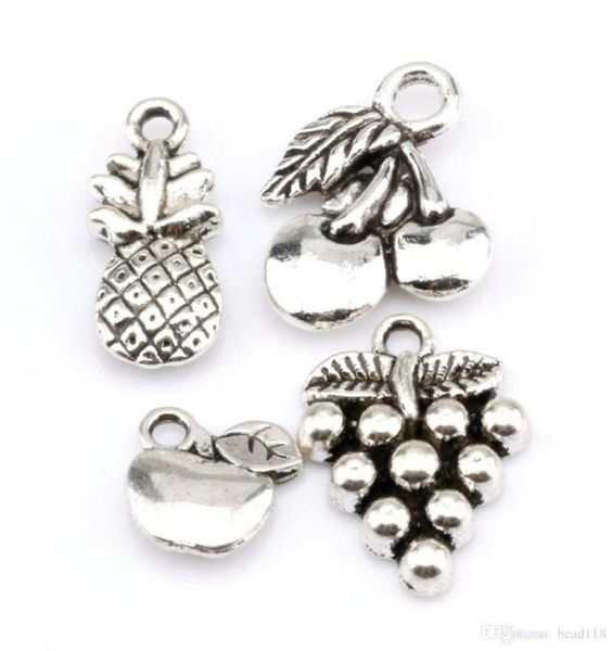 

s 120 pcs antique silver alloy grape cherry pineapple mixed fruit charms pendant diy jewelry1643908, Bronze;silver