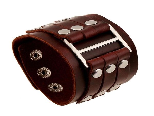 

men039s trendy brown leather woven wristband bracelets plb028 alloy rivets beaded punk rock jewelry9564497, Golden;silver
