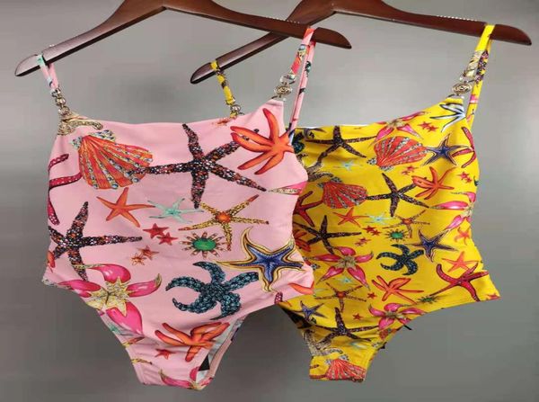

2 colors starfish swimsuit bikini set women fashion swimwear fast bathing suits pad tags yellow pink shell pattern size sxl8834764