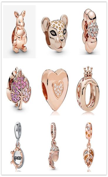 

moq 20pcs rose gold heart sparking leaf crown lion charm bead fit original bracelet jewelry diy for women j0056204465, Bronze;silver