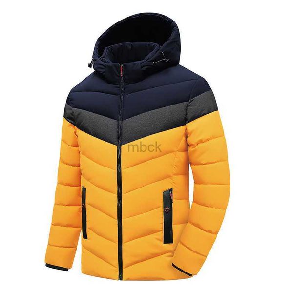 

men's down parkas winter cotton men's down jacket hooded long sleeve cardigan pockets patchwork thick fashion casual down jacket h, Black