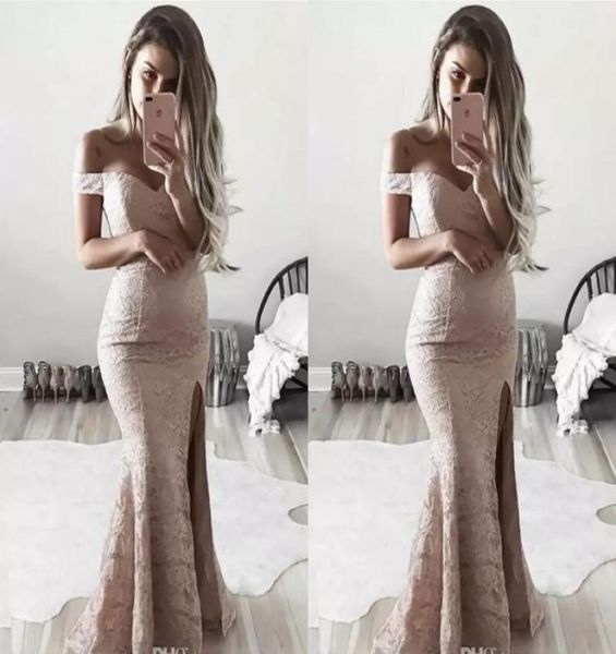 

modest sheath full lace prom dresses vestidos off the shoulders formal evening dresses side split evening gowns5273793, Black