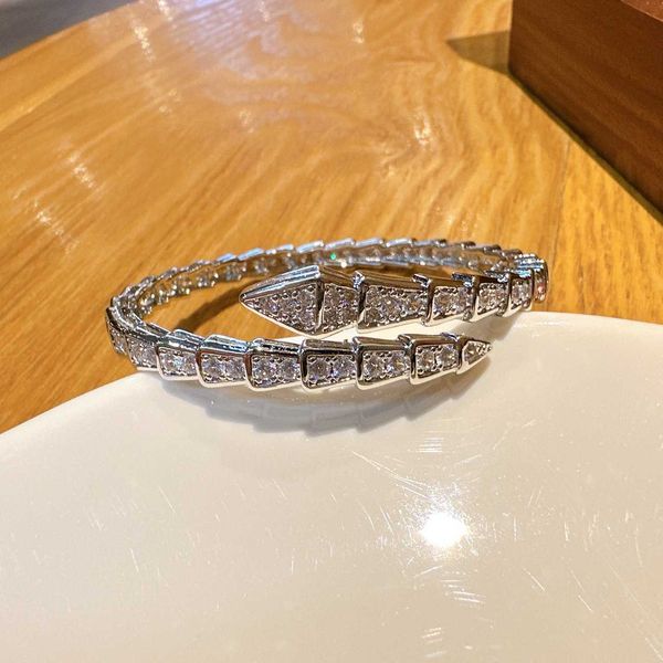 

s925 living women's sterling silver full bone light luxury snake head diamond bracelet, Golden;silver