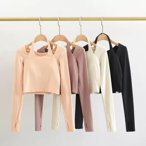 

yoga clothing with chest pad women039s autumn and winter hanging neck sports longsleeved professional pilates training fitness4401457