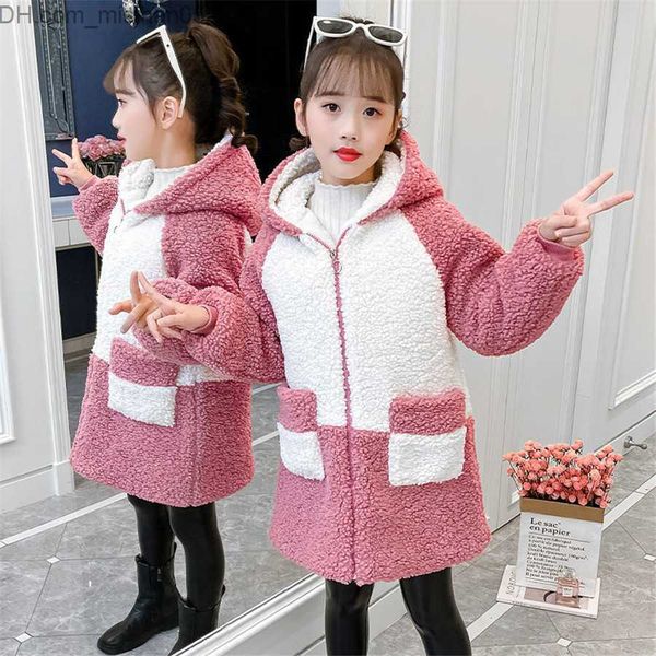 

jackets children's autumn winter coat new girls' jacket thick sheepskin fashion design wool fabric warm coat children's wool, Blue;gray