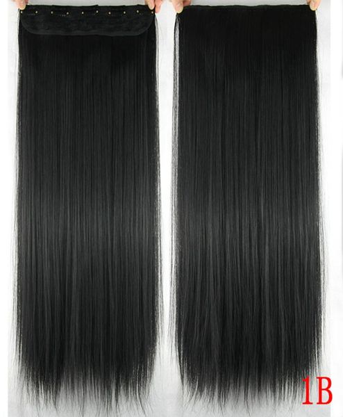 

60cm long straight women clip in hair extensions black brown high tempreture synthetic hair piece6385137