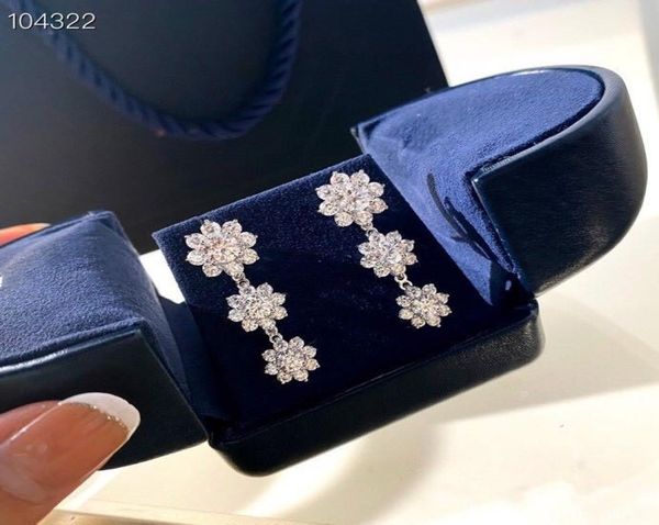 

luxury brand designer copper with white gold three pcs full flower zircon charm dangle earrings for wedding women jewelry7578067, Silver