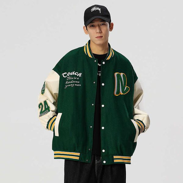 

varsity jacket men and women with the same paragraph designer high-quality baseball uniform spring and fall embroidery loose casual jacket c, Black;brown