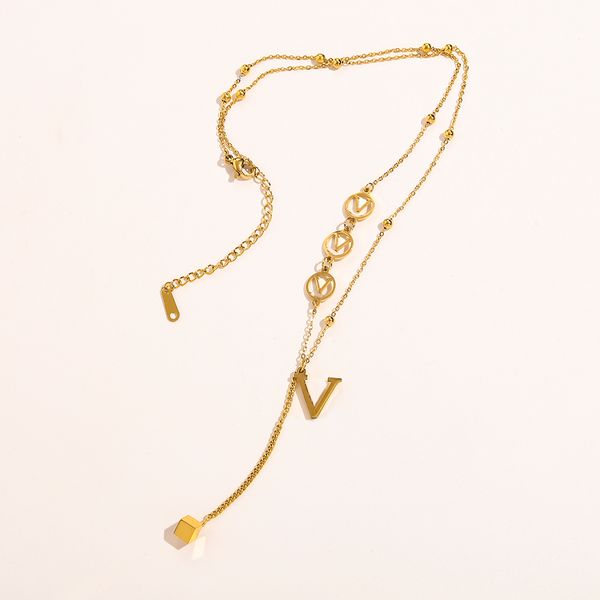 

never fading gold plated luxury designer pendants necklaces stainless steel letter choker pendant necklace beads chain jewelry accessories, Silver