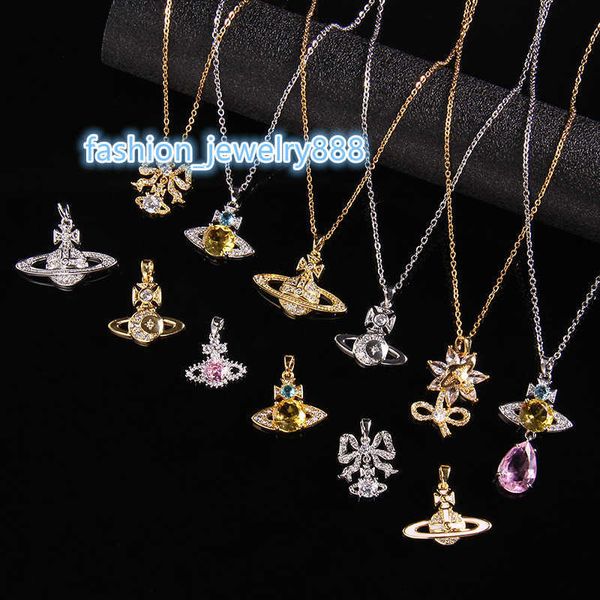 

european and american saturn necklace female set with zircon small design high sense versatile necklace pendant, Black