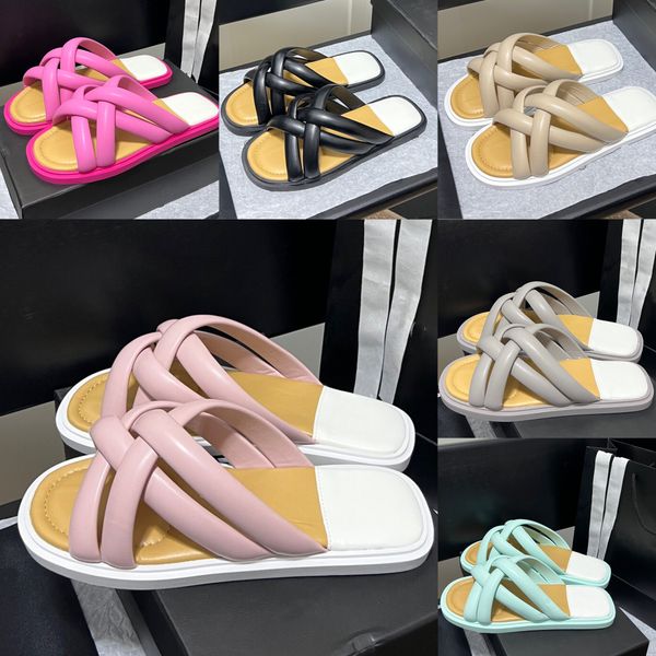 

new summer slippers designer luxury outdoor fashion sandals cross flat soft beach shoes candy color classic versatile shoes 35-40, Black