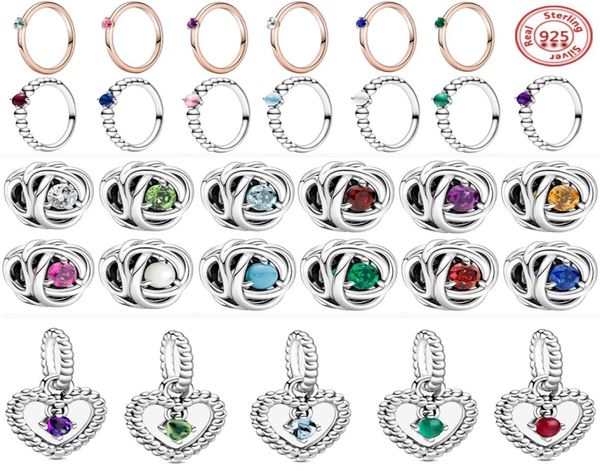 

925 silver fit charm 925 bracelet 12 constellation month color eternity circle charms set pendant diy fine beads jewelry8193349, Bronze;silver