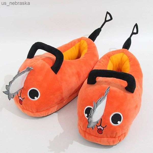 

pochita slippers chainsaw man children warm winter animation cartoon slippers soft shoe for woman fluffy lazy fur non skid grip l230518, Black;grey