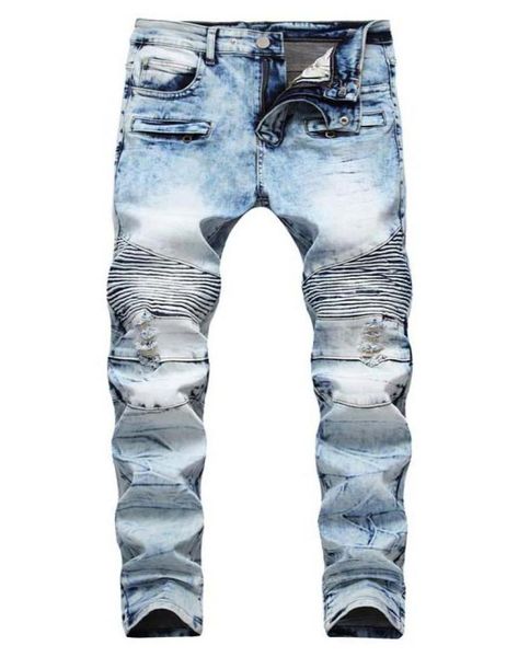 

men039s distressed ripped skinny jeans fashion designer mens jeans slim motorcycle moto biker causal mens denim pants hip hop m4971041, Blue