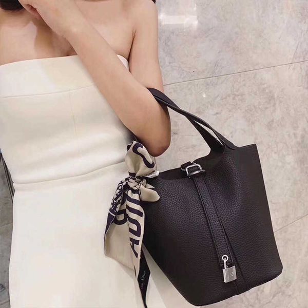 

luxury picotin lock bag vegetable basket women's bag togo bucket imitation cow leather handbag 2023 new fashion versatile large capacit
