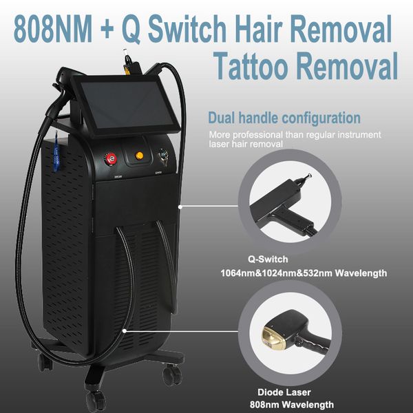 

2 in 1 808nm diode hair removal nd yag laser tattoo scars eyeline freckle birthmark remove q switched skin rejuvenation salon home use machi, Black