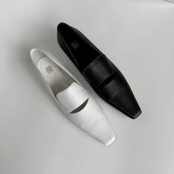 

23 new toteme kitten heel women's single shoes with open mouth smile french square toe genuine leather one foot pedal small leather sho
