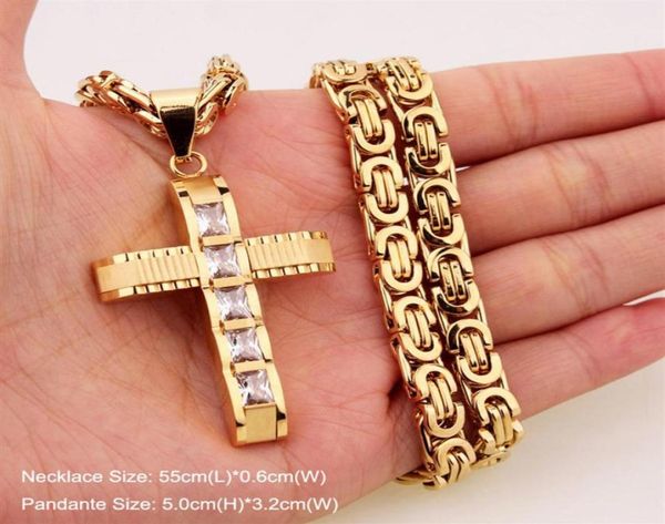 

316l stainless steel fashion jewlery byzantine box link chain necklace cross pendants for men women hip hop accessories307v5809463, Silver