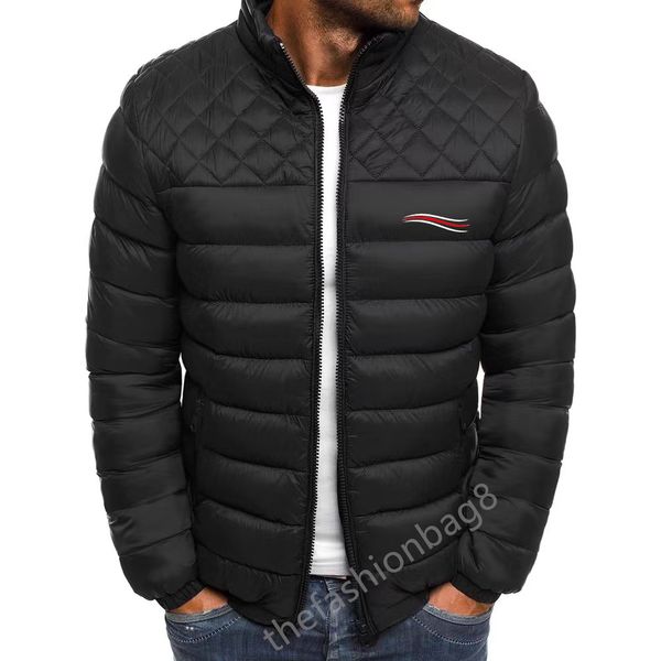 

men's paris designer letter printing autumn/winter solid color jacket cotton padded clothes diamond sewn thickened standing collar cott, Black