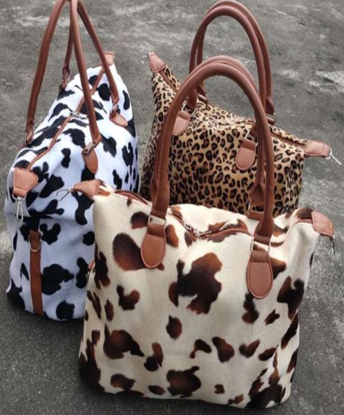 

3 style fashion cow leopard stripe print handbag duffel bag leopard travel bag girl large capacity travel bag kjj2844522947, Black