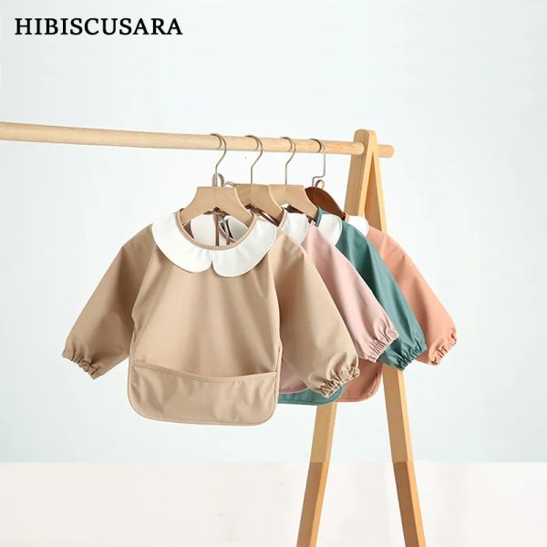 

bibs burp cloths easy clean pu full sleeve bib baby kids solid color soft faux leather children apron painting meals protection waterpro fey