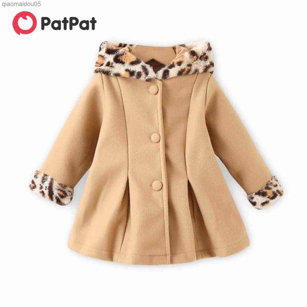

baby red long-sleeve button down leopard hooded wool blend coat l230712, Blue;gray