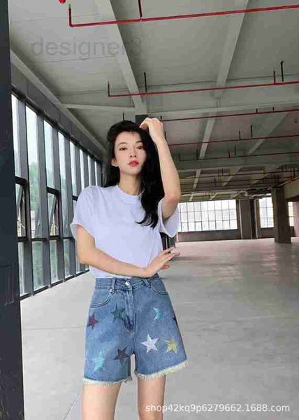 

women's jeans designer boutique chic 23 summer new style multi pentagram drill denim shorts, raw hem fashion og6o, Blue