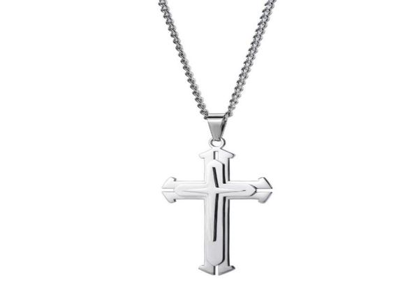 

fashion men cross pendant necklace hip hop jewelry silver black stainless steel 60cm long link chain punk designer necklaces for m6230001