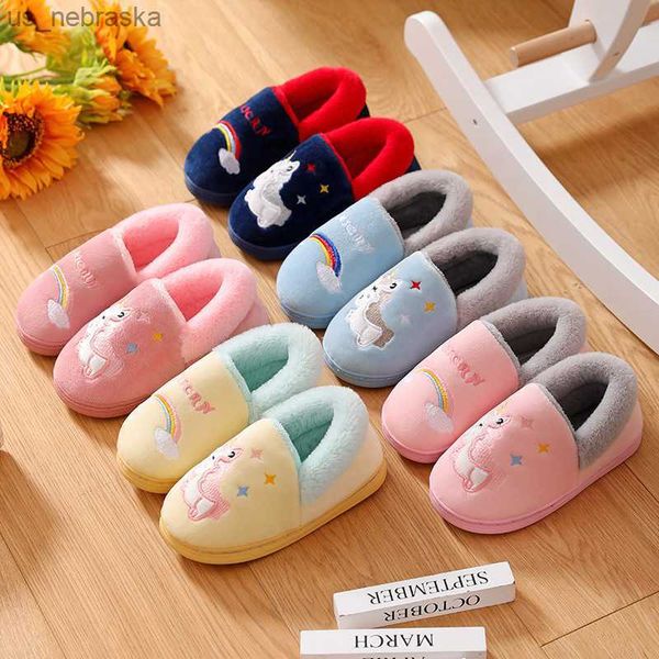

kocotree winter kids slippers children unicorn nonslip soft girls home shoes kids boys cartoon slippers indoor floor shoes l230518, Black;grey