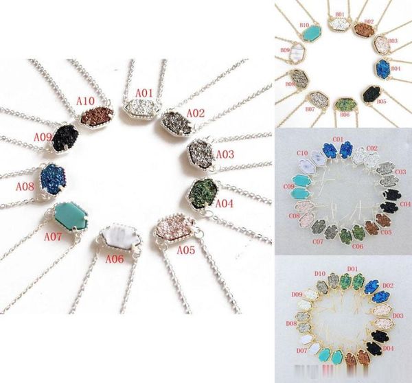 

druzy necklaces dangle earring set for women geometric natural drusy stone pendant charm chains female fashion jewelry2622220, Silver