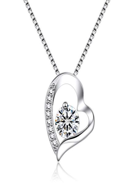 

lover heart shape pendant necklace s925 silver plated crystal diamonds classic women girls lady wedding jewelry2399547