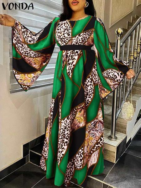 

basic casual dresses vonda stylish sundress high waist party ball gowns vestidos women summer robe long sleeve o neck floral printed maxi dr, Black;gray