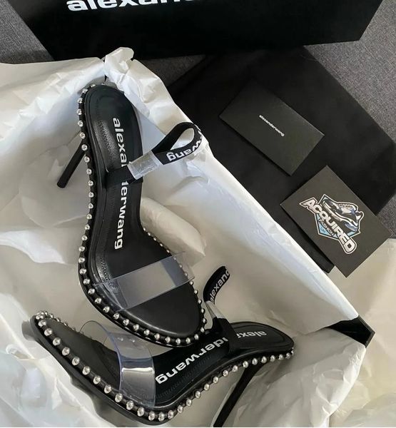 

summer 2023 brand a-wang women delphine sandals shoes covered stiletto heel & pumps party wedding dress lady sandalias eu35-40, Black