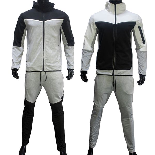 

mens tracksuit tech fleece set designer black white grey solid against color autumn winter two-piece with women's long sleeve hoodie sp, Gray