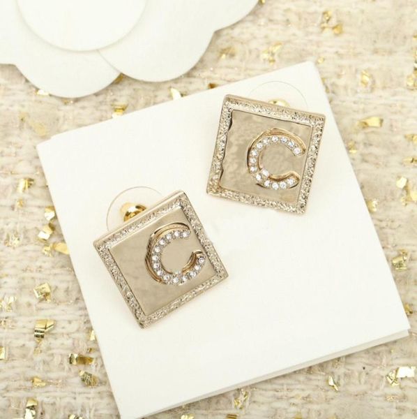 

2023 luxury quality charm stud earring with sparly diamond in 18k gold plated have box stamp square shape ps38807106246, Golden