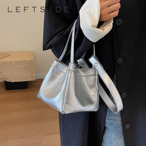 

evening bags leftside silver crossbody for women y2k koeran fashion handbags short handle leather luxury brand party tote bag 230720