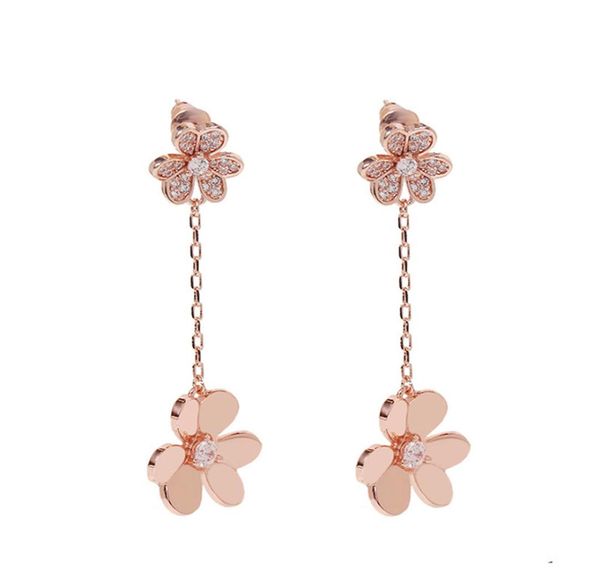 

van 18k gold fashion fourleaf cloverthree leaf dangle clover flower long cleef earrings with diamonds for womengirls wedding va9518708, Silver