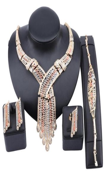 

african beads jewelry sets wedding accessories crystal bridal necklace bracelet earrings ring set for women exquisite jewelry8621207, Slivery;golden