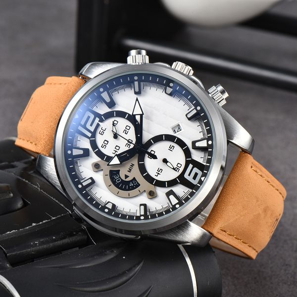 

mens luxury sports watches designer brand watch all dial work 46mm quartz wristwatches men fashion leather band original buckle multi color, Slivery;black