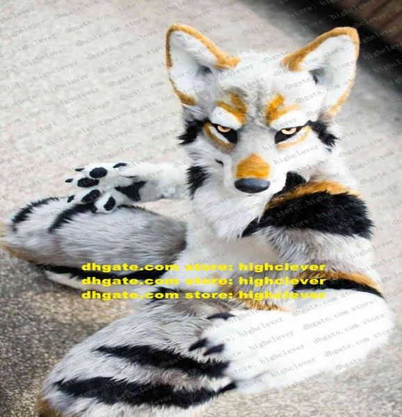 

grey white long fur furry husky dog wolf fox fursuit mascot costume cartoon character suit family outings big party zz75836947194, Red;yellow