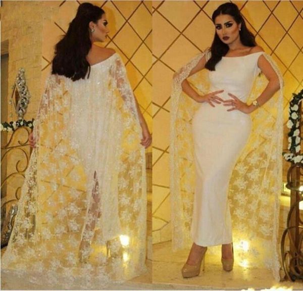 

arabic dubai style mermaid prom dresses with long capes satin and lace formal party dress ankle length evening gowns vestido 3933961, Black