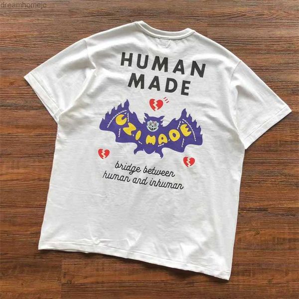 

human made cartoon bat tee shirt short sleeve men women harajuku t-shirts casual o-neck anime clothes, White;black