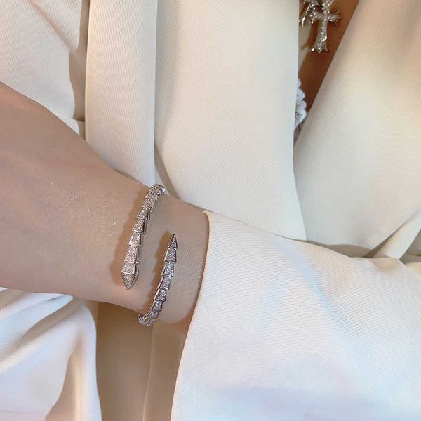 

real gold electroplated zircon snake shaped open bracelet with mesh red ins cool elegant style high sense small and popular fashion handwear, Golden;silver